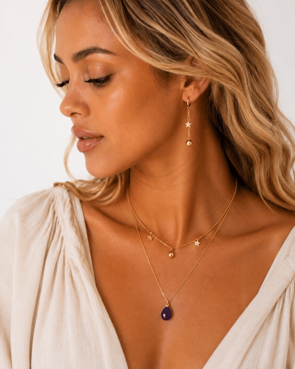 Ensemble collier double et boucles d’oreilles Améthyste