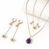 Ensemble collier double et boucles d’oreilles Améthyste
