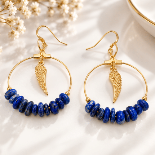 Boucles d’oreilles Lapis-Lazuli & Ailes dorées