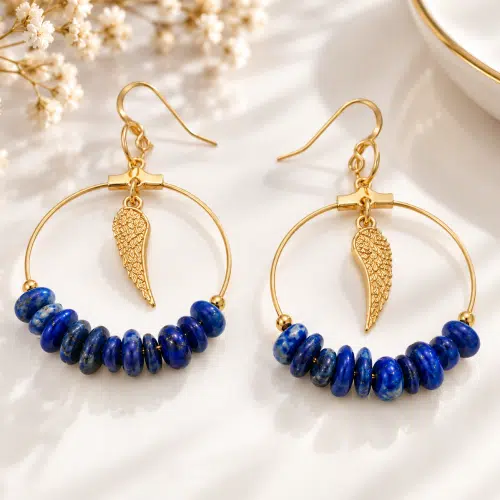 Boucles d’oreilles Lapis-Lazuli & Ailes dorées