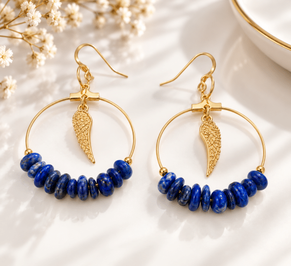 Boucles d’oreilles Lapis-Lazuli & Ailes dorées