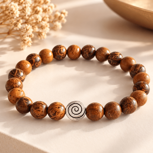 Bracelet mixte en jaspe éléphant naturel de 8 mm | Bijou extensible