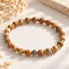 Bracelet mixte en jaspe bois et hématite dorée | Pierres naturelles
