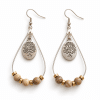 Boucles d’oreilles pendantes en jaspe bois et hématite dorée