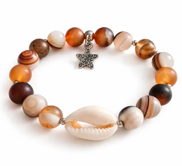 Bracelet mixte en agate du Botswana avec cauri