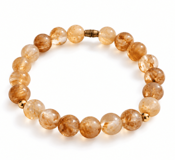 Bracelet extensible en citrine naturelle et perles dorées
