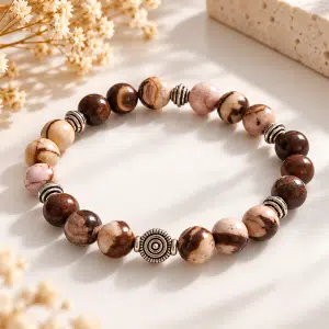 Bracelet mixte en agate du Botswana avec cauri