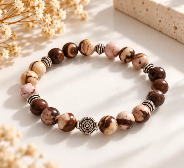 Bracelet femme extensible en pierre naturelle de jaspe zébré