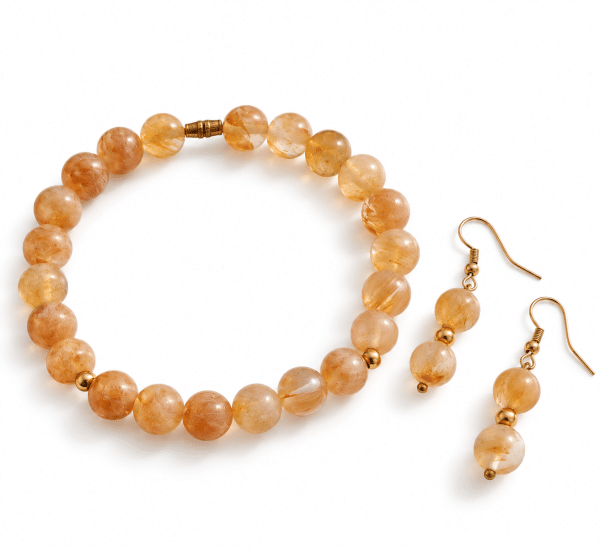 Ensemble bracelet extensible et boucles d’oreilles en citrine naturelle