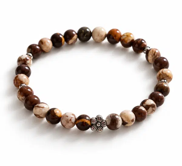 Bracelet femme en jaspe zébré naturel de 6 mm | Bijou extensible