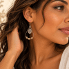 Boucles d’oreilles pendantes en jaspe bois et hématite dorée