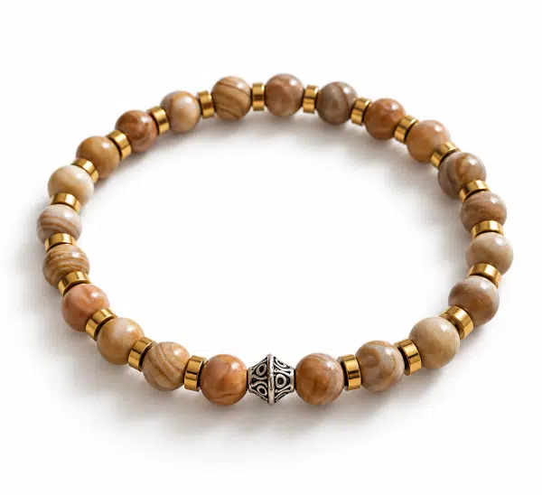Bracelet mixte en jaspe bois et hématite dorée | Pierres naturelles