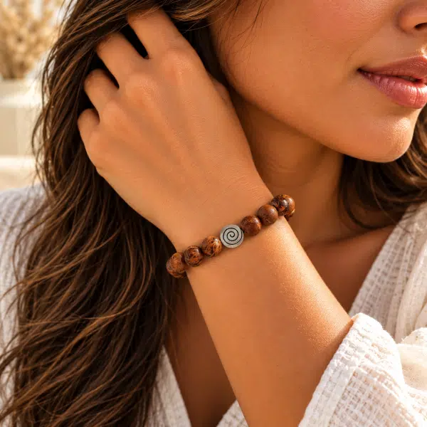 Bracelet mixte en jaspe éléphant naturel de 8 mm | Bijou extensible