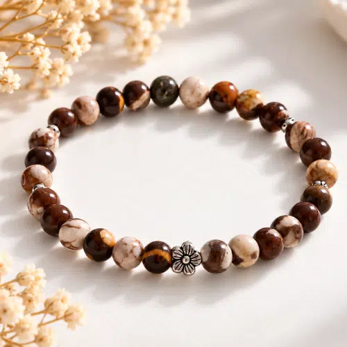 Bracelet femme en jaspe zébré naturel de 6 mm | Bijou extensible
