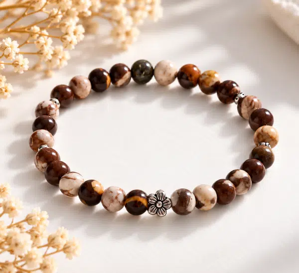 Bracelet femme en jaspe zébré naturel de 6 mm | Bijou extensible